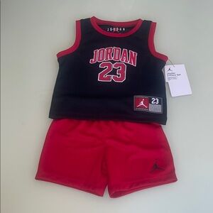 Jordan Black and Red Basketball Jersey and shorts set 24 months